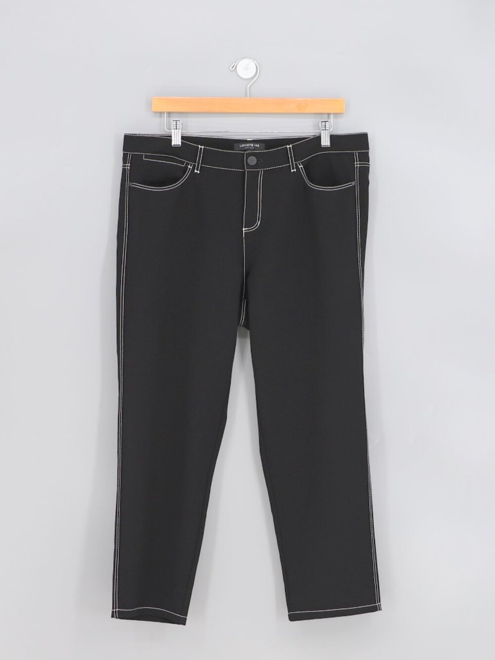 LAFAYETTE 148 NY "Mercer" Black Cropped Pants White Contrast Topstitching 10